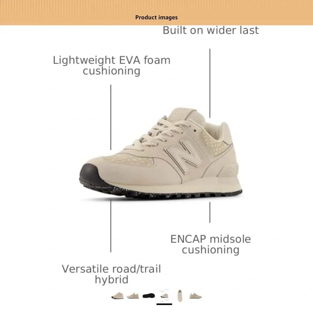 New Balance Women's Light Beige Textured Classic Sneakers - Picture 2 of 8